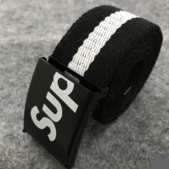 SU-PREME Black and White STRIPED (LAST ONE) adjustable ratchet clasp belt - Picture 1 of 2